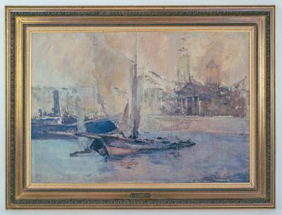 Andr Petroff Early 20th Century Oil Painting of the Port of Nice by Andr Petroff Framed