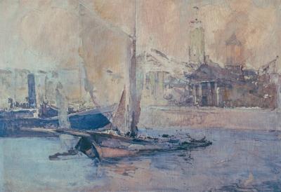 Andr Petroff Early 20th Century Oil Painting of the Port of Nice by Andr Petroff Framed