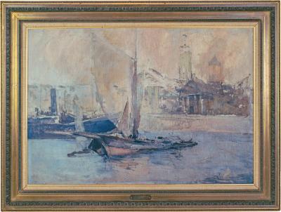 Andr Petroff Early 20th Century Oil Painting of the Port of Nice by Andr Petroff Framed