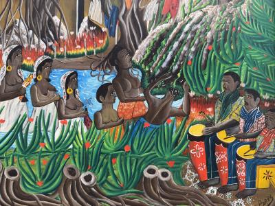 Andr Pierre Haitian Vodou Ceremony with Headless Man Original Artwork Signed