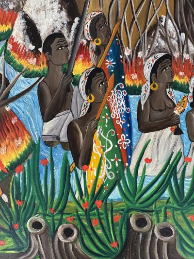 Andr Pierre Haitian Vodou Ceremony with Headless Man Original Artwork Signed