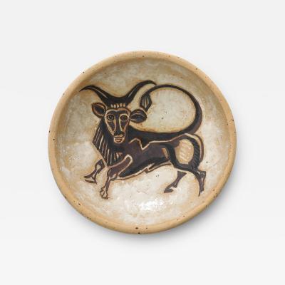 Andr Rosay Ceramic Bowl with Bull La Borne France 1960 signed