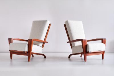 Andr Sornay Pair of Andr Sornay Armchairs in Sapele Mahogany and Boucl France 1950s