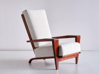 Andr Sornay Pair of Andr Sornay Armchairs in Sapele Mahogany and Boucl France 1950s