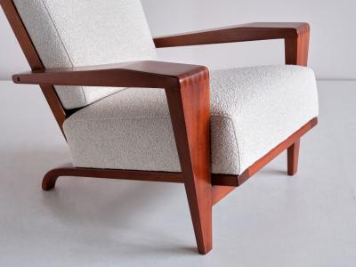 Andr Sornay Pair of Andr Sornay Armchairs in Sapele Mahogany and Boucl France 1950s