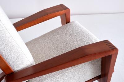 Andr Sornay Pair of Andr Sornay Armchairs in Sapele Mahogany and Boucl France 1950s