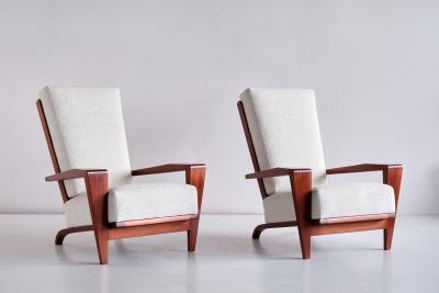 Andr Sornay Pair of Andr Sornay Armchairs in Sapele Mahogany and Boucl France 1950s
