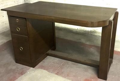 Andr Sornay Style of Andre Sornay Modernist Oak Desk with a Side Shelf