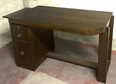 Andr Sornay Style of Andre Sornay Modernist Oak Desk with a Side Shelf