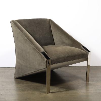 Andr e Putman Mid Century Angular Club Chairs W Polished Nickel Supports by Andr e Putman