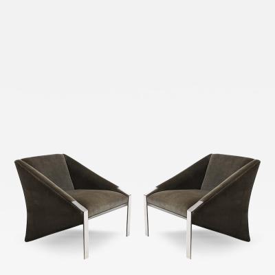 Andr e Putman Mid Century Angular Club Chairs W Polished Nickel Supports by Andr e Putman