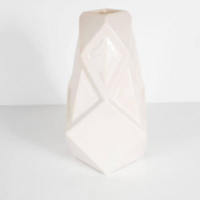 Andre Fau Art Deco Cubist Style Crackle Cr me Ceramic Vase by Andre Fau
