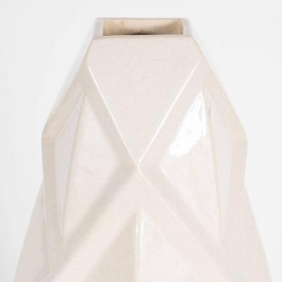 Andre Fau Art Deco Cubist Style Crackle Cr me Ceramic Vase by Andre Fau