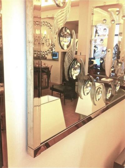 Andre Hayat Andr Hayat Spectacular Large Bubble Mirror with Engraved Feather Design