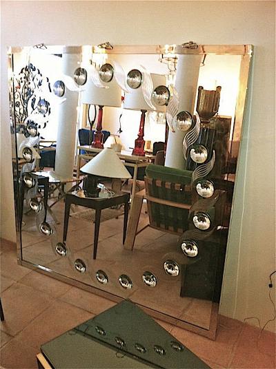 Andre Hayat Andr Hayat Spectacular Large Bubble Mirror with Engraved Feather Design