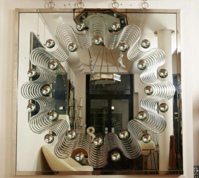 Andre Hayat Andr HayatSpectacular Large Bubble Mirror with Engraved Wave Design