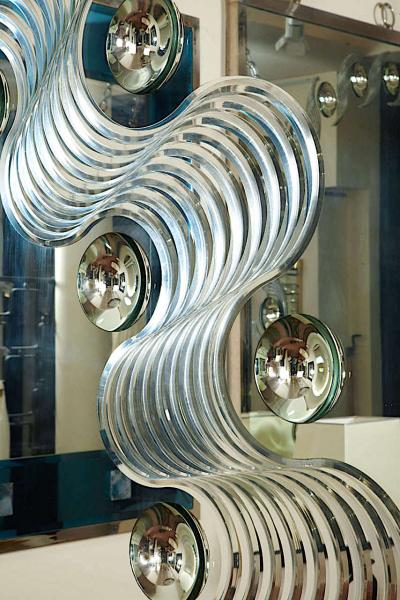 Andre Hayat Andr HayatSpectacular Large Bubble Mirror with Engraved Wave Design
