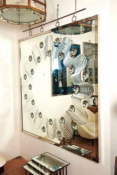 Andre Hayat Andr HayatSpectacular Large Bubble Mirror with Engraved Wave Design
