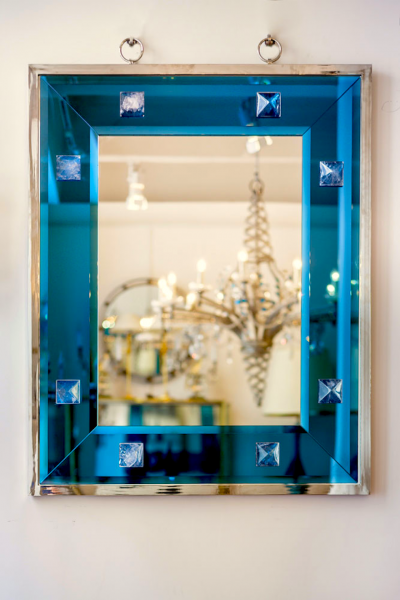 Andre Hayat Andre Hayat Beveled Deep Blue Mirror with Rock Crystal