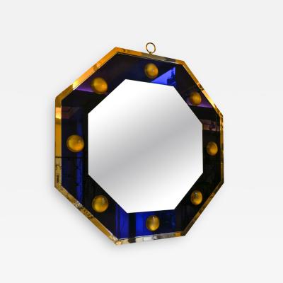 Andre Hayat Andre Hayat Octagonal Mercury Blue Mirror with Gold Bronze Frame