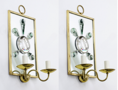 Andre Hayat Andre Hayat pair of rock mirrored crystal and gold bronze pair of sconces