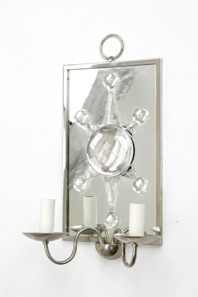 Andre Hayat Andre Hayat rock cristal siver framed pair of mirror sconces