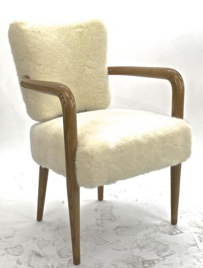 Andre Renou Jean Pierre Genisset Renou et Genisset pair of ash tree arm chair covered in raw white faux fur