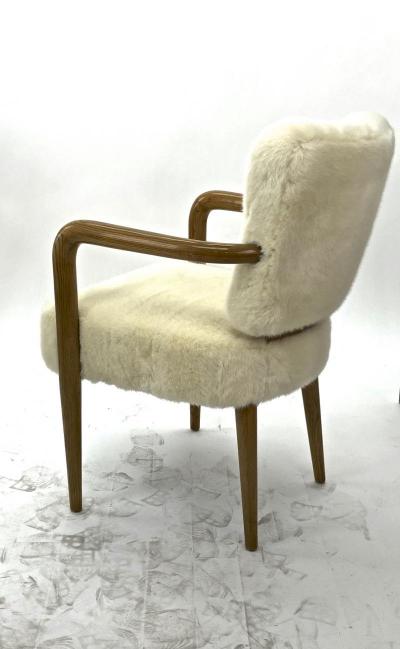 Andre Renou Jean Pierre Genisset Renou et Genisset pair of ash tree arm chair covered in raw white faux fur