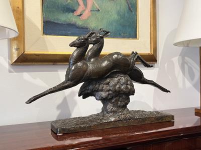 Andre Vincent Becquerel French Art Deco Bronze Gazelles Sculpture by Andr Vincent Becquerel