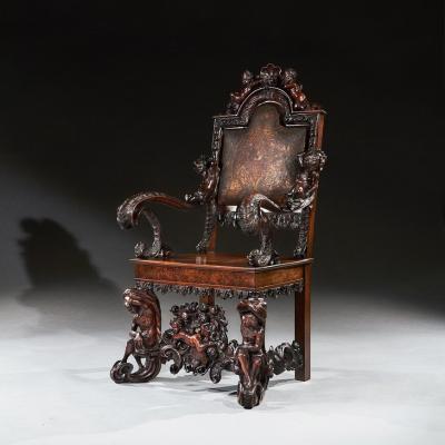 Andrea Brustolon AN EXHIBITION QUALITY ITALIAN 19TH CENTURY CARVED WALNUT ARMCHAIR