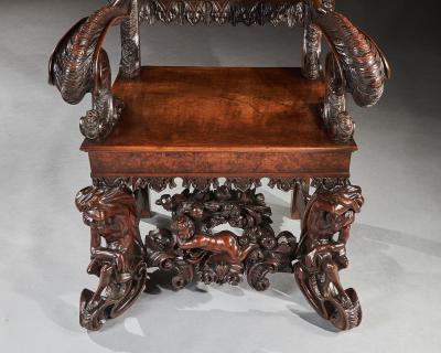 Andrea Brustolon AN EXHIBITION QUALITY ITALIAN 19TH CENTURY CARVED WALNUT ARMCHAIR
