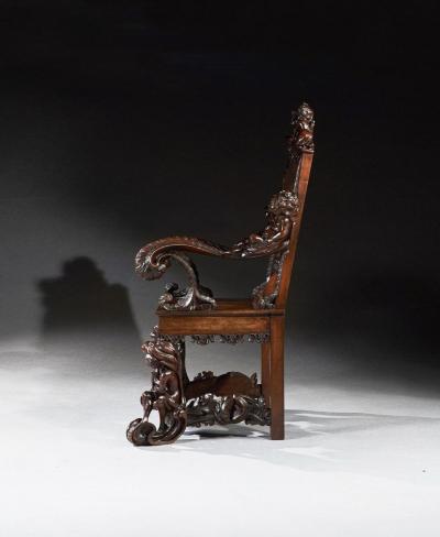 Andrea Brustolon AN EXHIBITION QUALITY ITALIAN 19TH CENTURY CARVED WALNUT ARMCHAIR