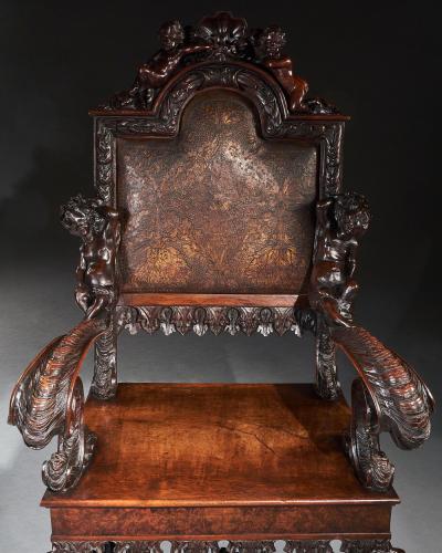 Andrea Brustolon AN EXHIBITION QUALITY ITALIAN 19TH CENTURY CARVED WALNUT ARMCHAIR