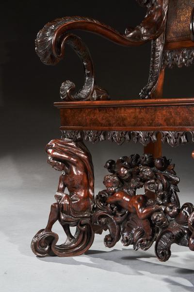 Andrea Brustolon AN EXHIBITION QUALITY ITALIAN 19TH CENTURY CARVED WALNUT ARMCHAIR