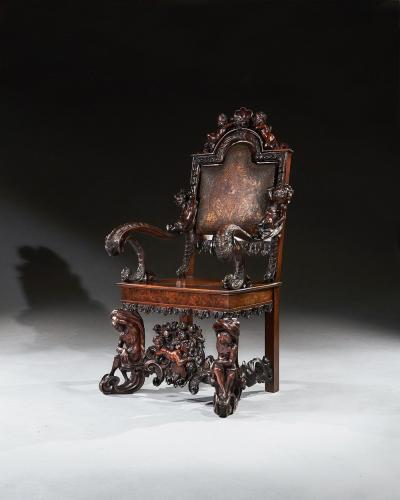 Andrea Brustolon AN EXHIBITION QUALITY ITALIAN 19TH CENTURY CARVED WALNUT ARMCHAIR
