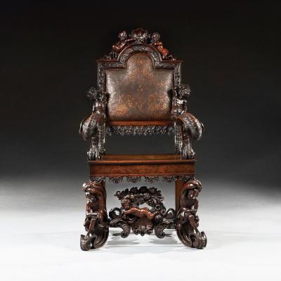 Andrea Brustolon AN EXHIBITION QUALITY ITALIAN 19TH CENTURY CARVED WALNUT ARMCHAIR