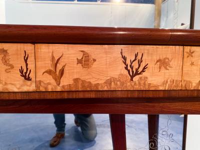Andrea Gusmai Italian Midcentury Inlaid Console with Mirror by Andrea Gusmai 1950s
