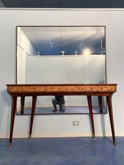 Andrea Gusmai Italian Midcentury Inlaid Console with Mirror by Andrea Gusmai 1950s