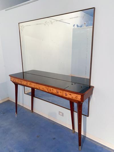 Andrea Gusmai Italian Midcentury Inlaid Console with Mirror by Andrea Gusmai 1950s