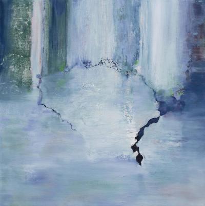 Andrei Petrov Brief Reply Square Large Abstract Landscape Painting in Blue