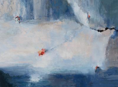 Andrei Petrov Exit Strategy Abstract Landscape Oil Painting with Blue Colors