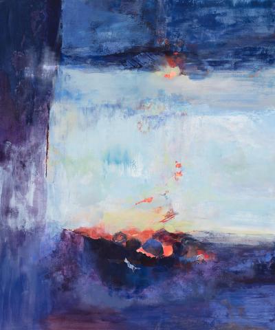 Andrei Petrov Heart of the Sunrise Large Abstract Landscape Gestural Painting in Blue
