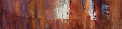 Andrei Petrov Peeping Tom Long Abstract Landscape Oil Painting with Orange and Rust Colors