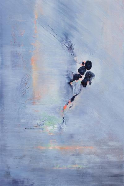 Andrei Petrov Recurring Dream Abstract Landscape Oil Painting with Blue Colors