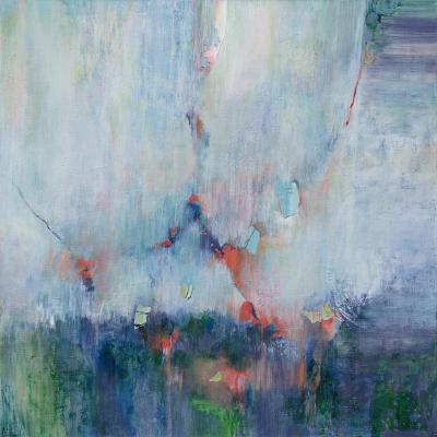Andrei Petrov Sun Shower Blue and Green Abstract Square Landscape Painting