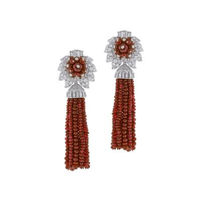 Andrew Clunn ANDREW CLUNN RUBY AND DIAMOND TASSEL DROP EARRINGS