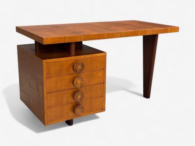 Andrew Szoeke Andrew Szoeke Satinwood Oak Writing Desk and Chair USA 1950s