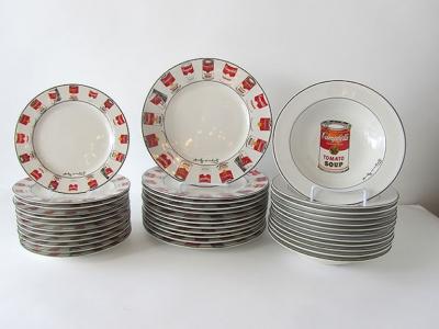 Andy Warhol Set of 24 Place Settings Andy Warhol White Campbells Soup Dinnerware