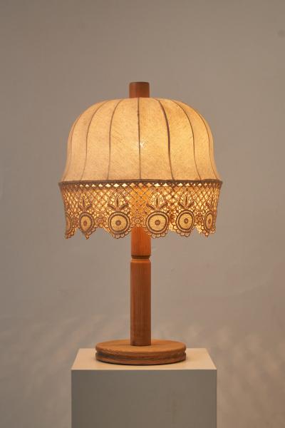 Aneta Belysning AB Scandinavian Pine and Textile Table Lamp