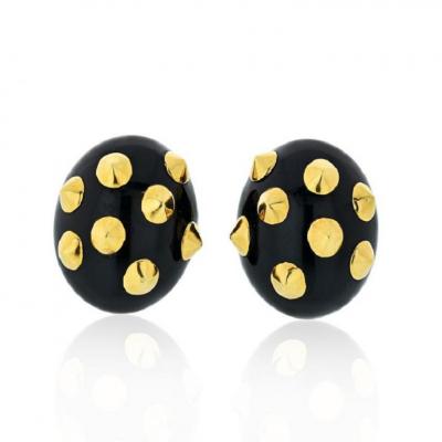 Angela Cummings ANGELA CUMMINGS 18K WHITE GOLD BLACK JADE GOLD STUDDED EARRINGS
